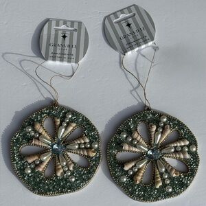Beads Shells Blue Green Clam Shell Ornaments by Granville Set of 2 NWT